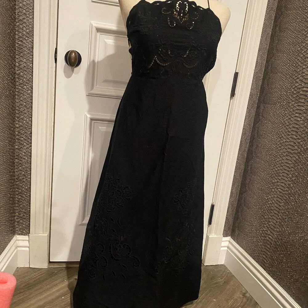 Zara Black Eyelet Trim Poplin Maxi Dress - Picture 2 of 9